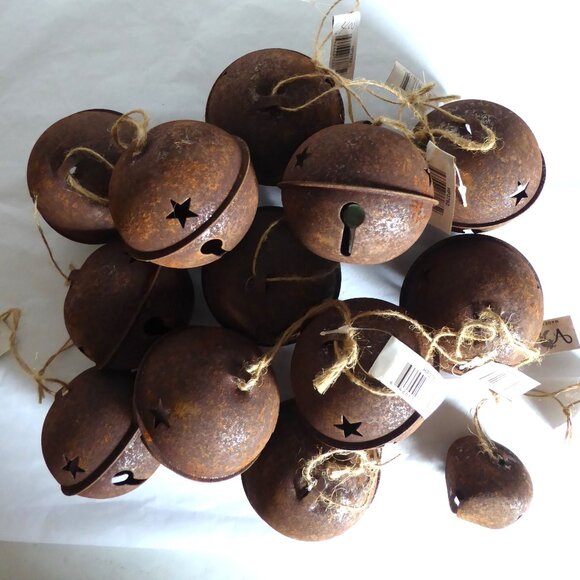 NEW 3” FARMHOUSE RUSTY METAL JINGLE BELL CHRISTMAS ORNAMENT LOT OF 13 - Picture 4 of 10